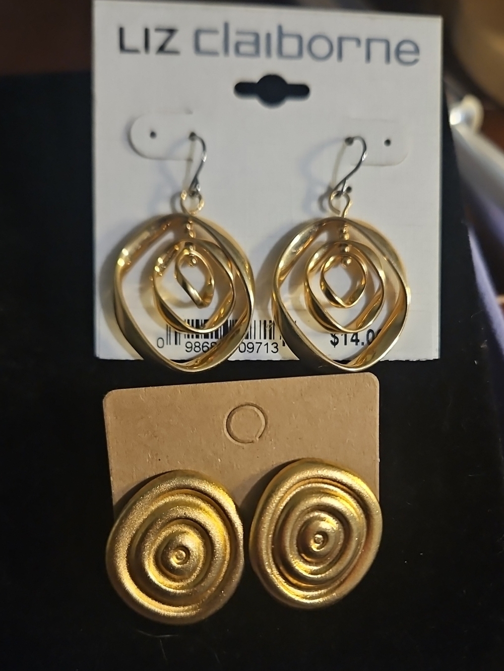 Liz Claiborne Shiny Gold Layered Hoop Drop Earrings